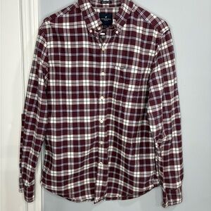 American Eagle Outfitters Maroon and White Plaid Shirt